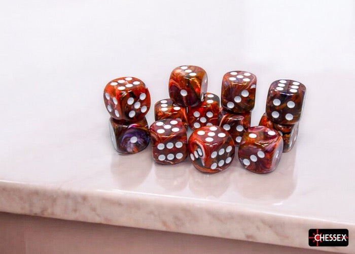 CHX27743: Festive Symphony/white 16mm d6 Dice Block (12 dice)