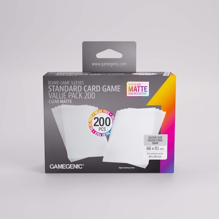 Gamegenic Matte Board Game Sleeves: Value Pack - 200 Standard GREY (66 x 91 mm)