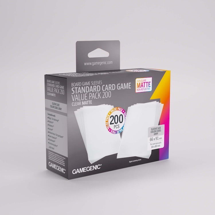 Gamegenic Matte Board Game Sleeves: Value Pack - 200 Standard GREY (66 x 91 mm)
