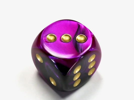 Gemini Black-Purple/gold 20mm d6 dice w/pips (Single Die)
