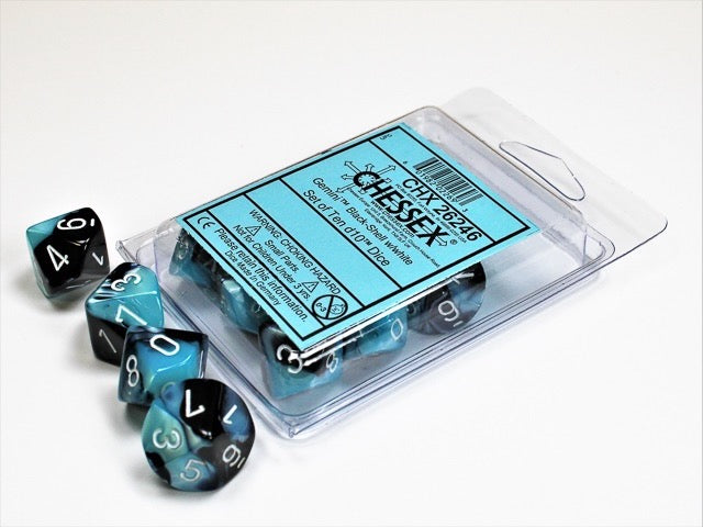 Gemini Black-Shell/white Set of Ten d10s