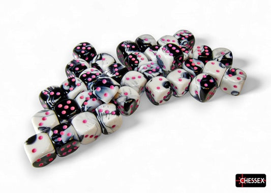 CHX26869: Gemini Black-White/pink 12mm d6 Dice Block (36 dice)