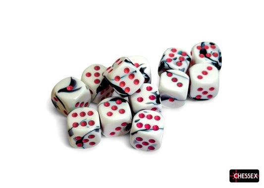 CHX26669: Gemini Black-White/pink 16mm d6 Dice Block (12 dice)