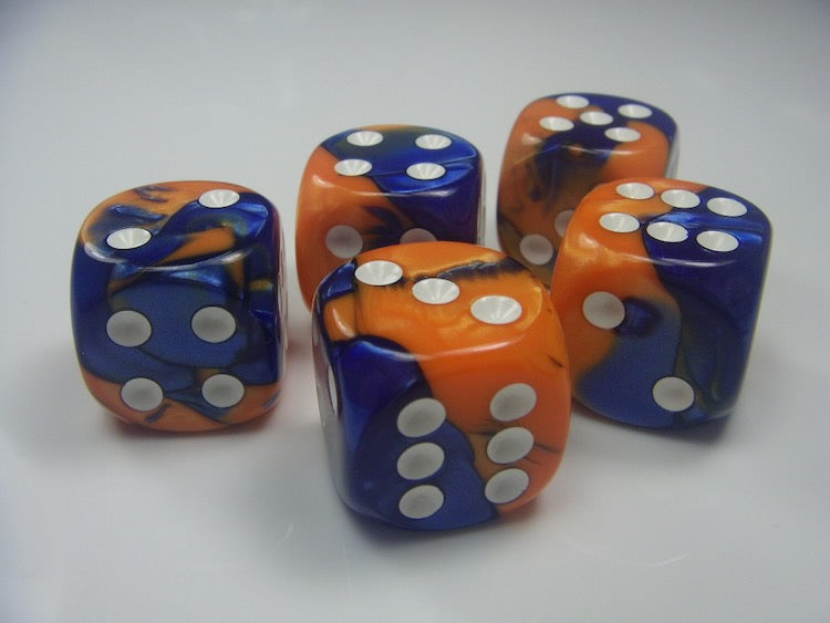 Gemini Blue-Orange/White 20mm d6 dice w/pips (Single Die)