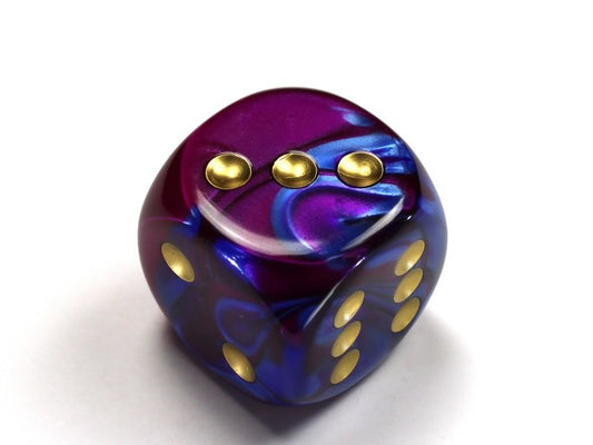 Gemini Blue-Purple/gold 20mm d6 dice w/pips (Single Die)