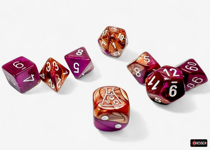 Gemini Copper-Purple/white Polyhedral Dice Set