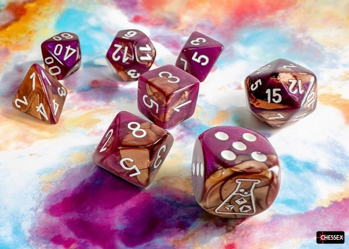 Gemini Copper-Purple/white Polyhedral Dice Set