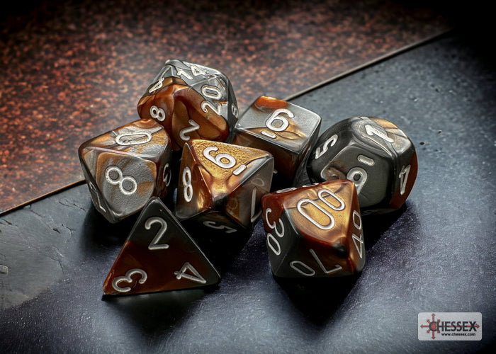 Gemini Copper-Steel/white Polyhedral Dice Set
