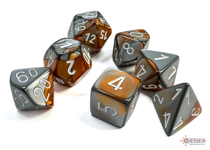 Gemini Copper-Steel/white Polyhedral Dice Set