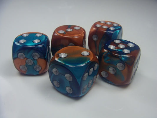 Gemini Copper-Teal/silver 20mm d6 dice w/pips (Single Die)