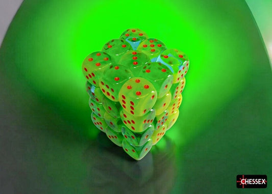 CHX26870: Gemini Plasma Green-Teal/orange Luminary 12mm d6 Dice Block (36 dice)