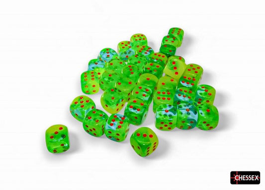 CHX26870: Gemini Plasma Green-Teal/orange Luminary 12mm d6 Dice Block (36 dice)