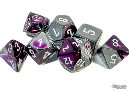 Gemini Purple-Steel/white Polyhedral Dice Set