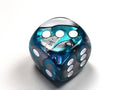 Gemini Steel-Teal/white 20mm d6 dice w/pips (Single Die)