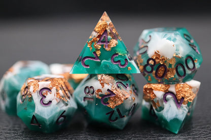 Chrysoprase and Copper Dice Set