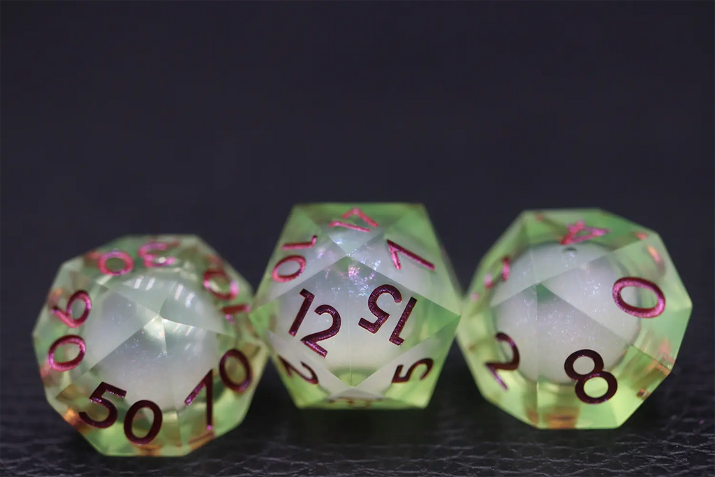 Fluorescent Green Sharp Edged with Liquid Core Dice Set