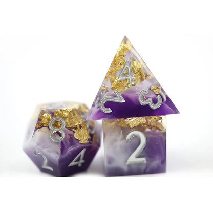 Purple Quartz and Gold Dice Set