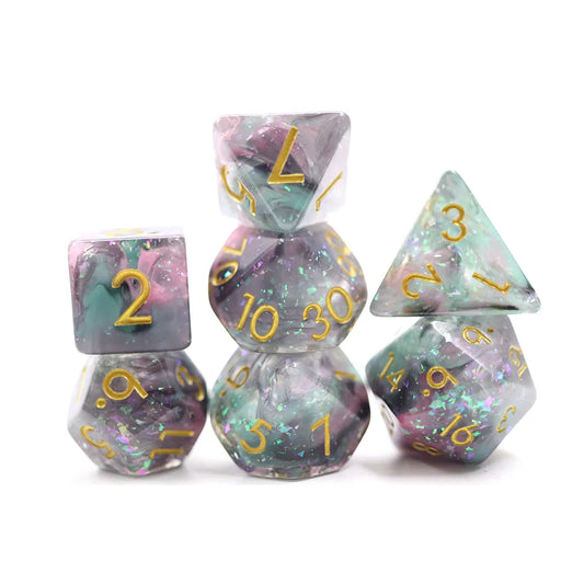 Pink, Green and Black Vapour Dice Set