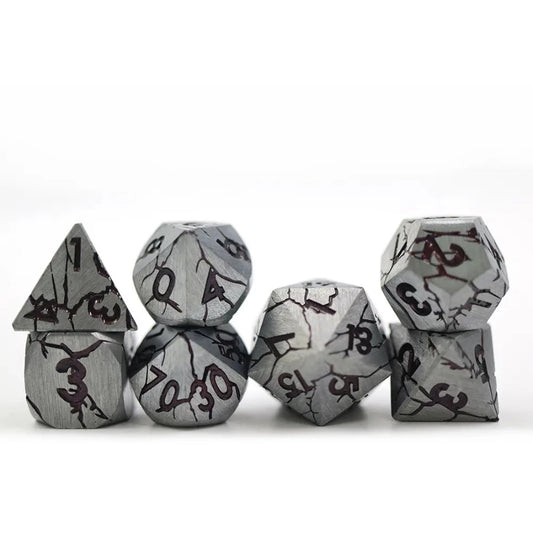 Cracked Matte Silver with Purple/Red Shift Metal Dice Set