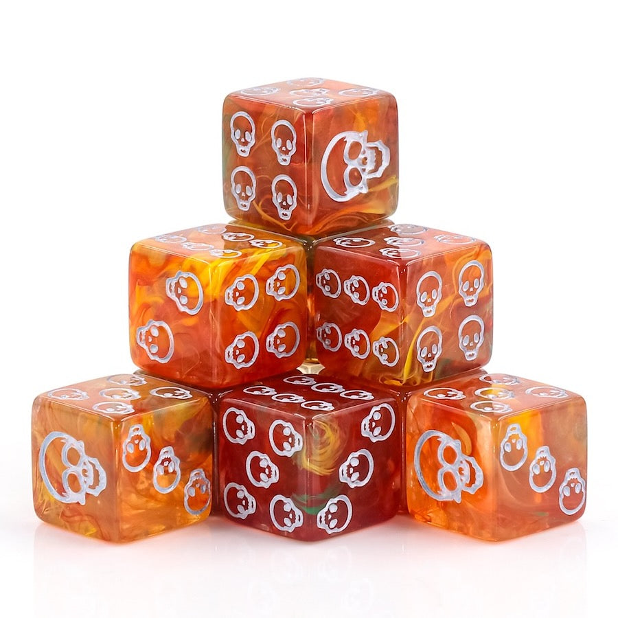 Fire and Earth Skull Pip D6 Dice (16mm Set of 6)