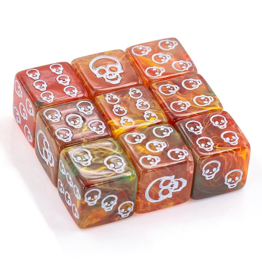 Fire and Earth Skull Pip D6 Dice (16mm Set of 6)