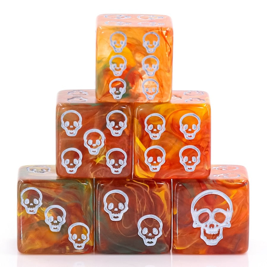 Fire and Earth Skull Pip D6 Dice (16mm Set of 6)