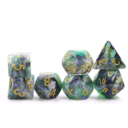Black, White and Green Vapour Dice Set