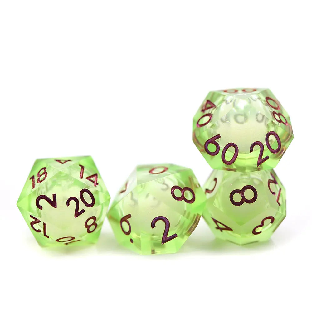 Fluorescent Green Sharp Edged with Liquid Core Dice Set
