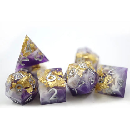 Purple Quartz and Gold Dice Set