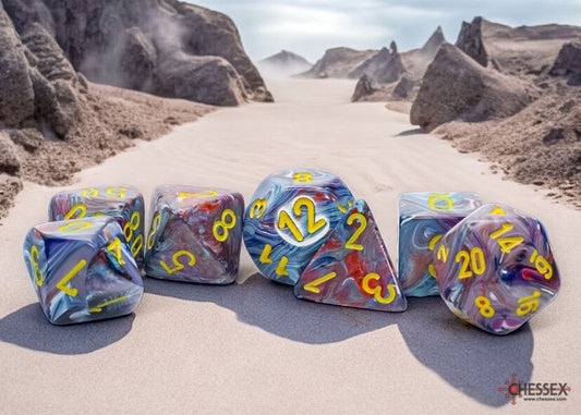 [PREORDER 23 OCT] CHX22450: Festive Mosaic/yellow Mega-hedral Polyhedral Dice Set