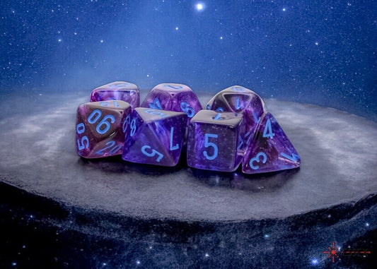 CHX22547: Nebula Nocturnal/blue Mega-hedral Luminary Polyhedral Dice Set