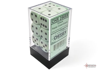 CHX25665: Opaque Pastel Green/black 16mm d6 Dice Block (12 dice) - PREORDER