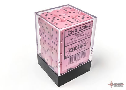 CHX25864: Opaque Pastel Pink/black 12mm d6 Dice Block (36 dice) - PREORDER