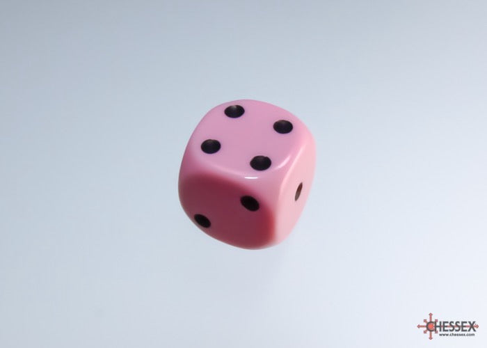 CHX25864: Opaque Pastel Pink/black 12mm d6 Dice Block (36 dice) - PREORDER