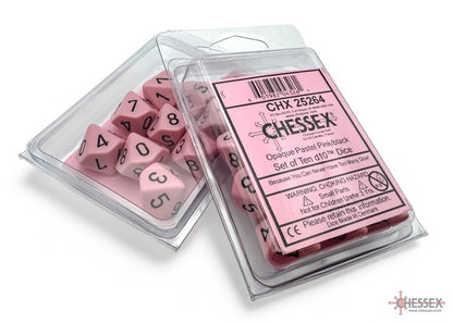 CHX25264: Opaque Pastel Pink/black Set of Ten d10s