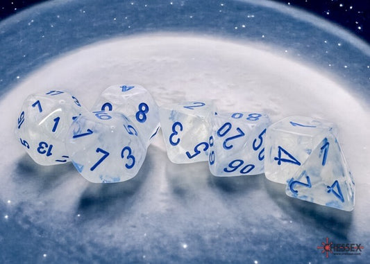 [PREORDER 23 OCT] CHX22581: Borealis Icicle/light blue Mega-hedral Luminary Polyhedral Dice Set