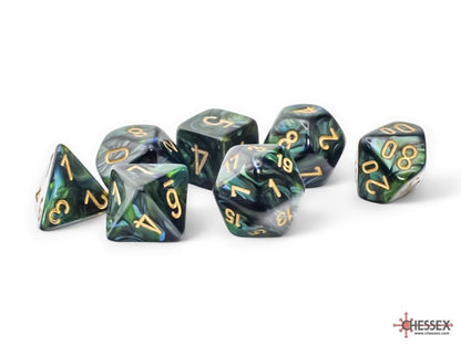 CHX22415: Scarab Jade/gold Mega-hedral Polyhedral Dice Set