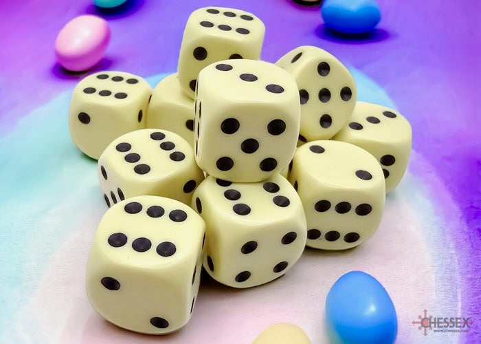 Opaque Pastel Yellow/black 16mm d6 Dice Block (12 dice)