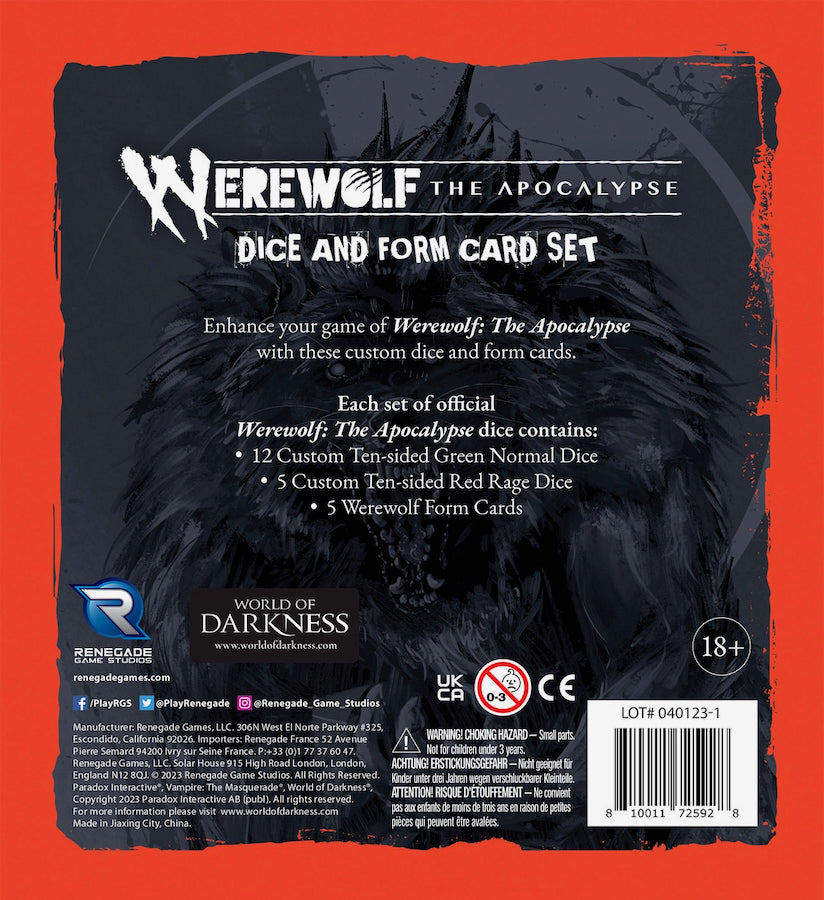 Werewolf: The Apocalypse 5th Edition Roleplaying Game Dice and Form Card Set