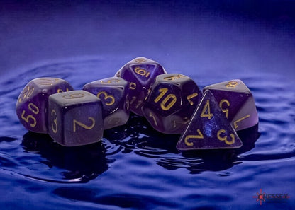 CHX22587: Borealis Royal Purple/gold Mega-hedral Luminary Polyhedral Dice Set