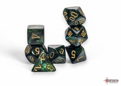 CHX22415: Scarab Jade/gold Mega-hedral Polyhedral Dice Set