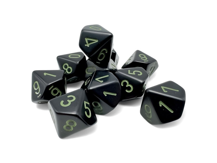 [PREORDER OCTOBER] CHX25258: Opaque Black/green Set of Ten d10s