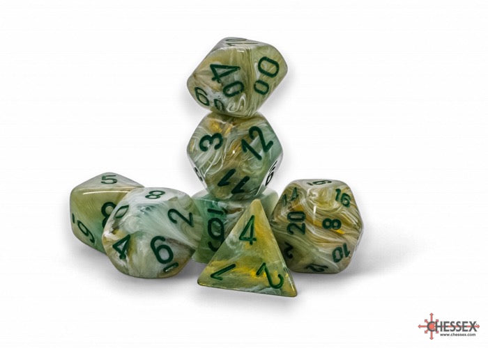 CHX22409: Marble Green/dark green Mega-hedral Polyhedral Dice Set