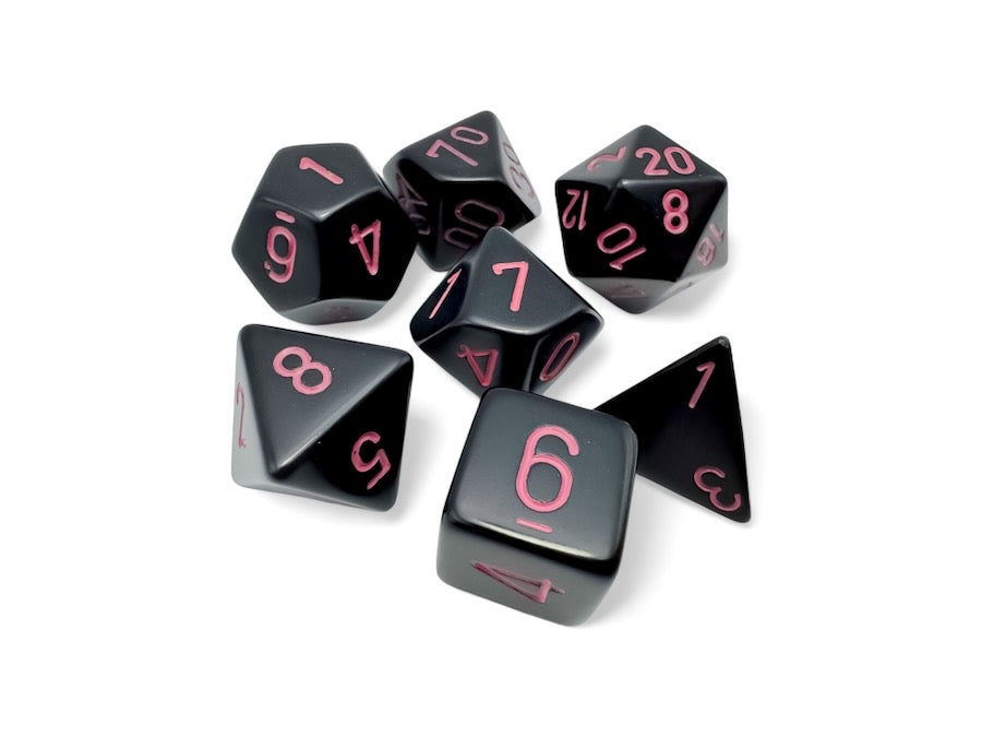 [PREORDER OCTOBER] CHX25448: Opaque Black/pink Polyhedral 7-Dice Set