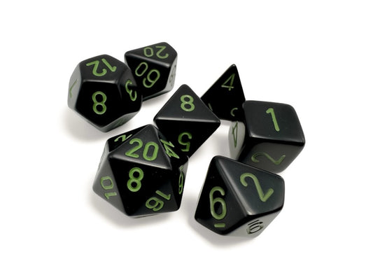 [PREORDER OCTOBER] CHX25458: Opaque Black/green Polyhedral 7-Dice Set