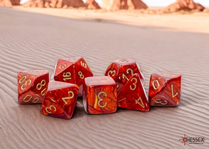 CHX22414: Scarab Scarlet/gold Mega-hedral Polyhedral Dice Set