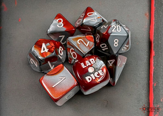 CHX30066: Gemini Red-Steel/white Polyhedral Dice Set (PREORDER JUNE 26)