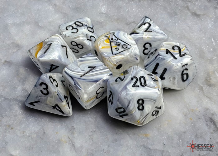 CHX30067: Marble Calcite/blue Polyhedral Dice Set