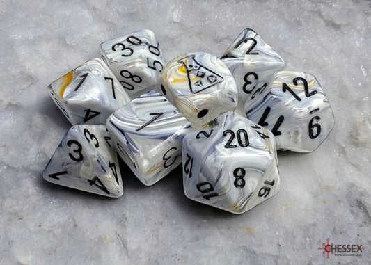 CHX30067: Marble Calcite/blue Polyhedral Dice Set (PREORDER JUNE 26)