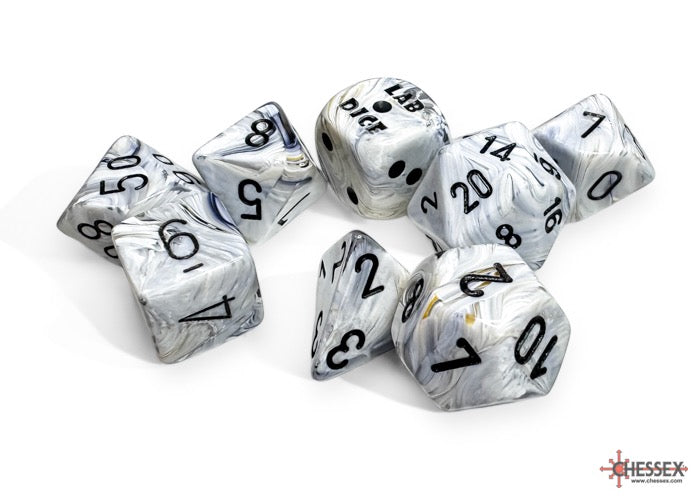 CHX30067: Marble Calcite/blue Polyhedral Dice Set